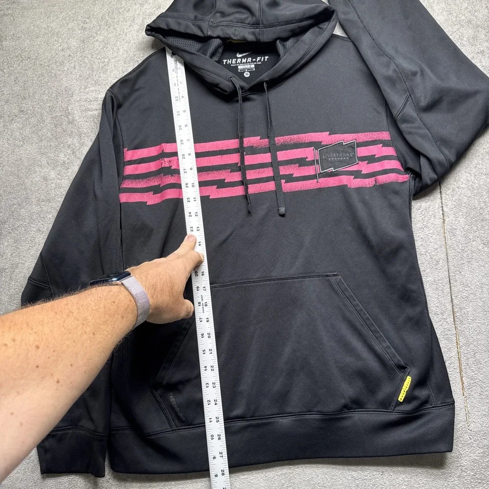 Nike Therma-Fit Livestrong Men's‎ Black Pink Stripe Pullover Hoodie Medium